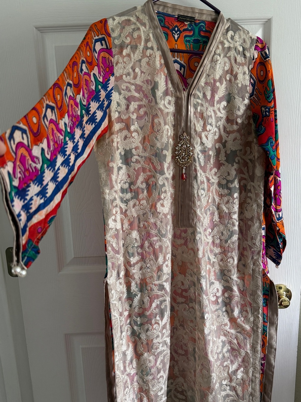 Agha Noor Embroidered Kurta, Multicolor Print, Size M